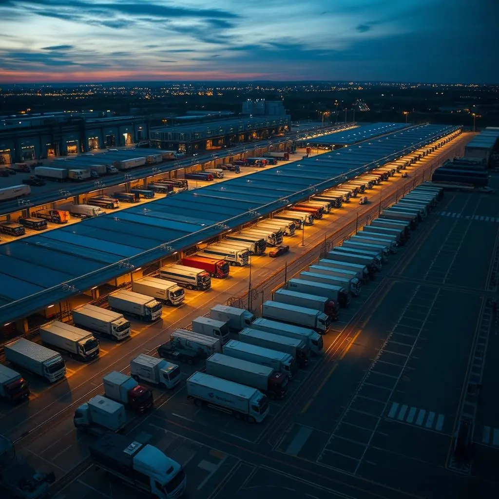 Logistikterminal med lastbilar